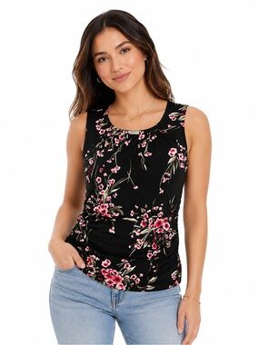 White House Black Market Floral Sleeveless Top Size M